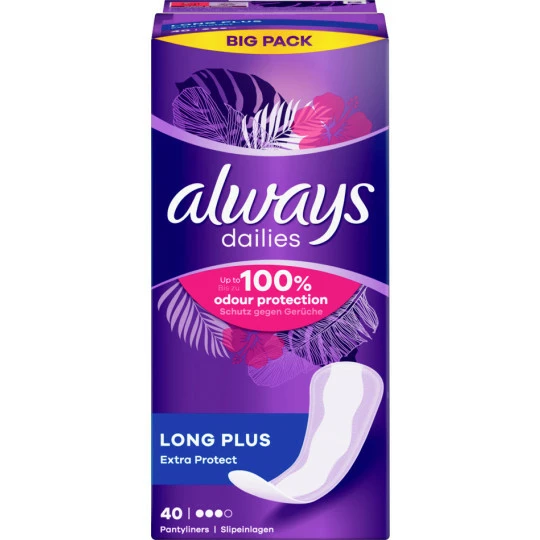 Always® Slipeinlagen Extra Protect Long Plus Big Pack 40ST 1 Always® Slipeinlagen Extra Protect Long Plus Big Pack 40ST